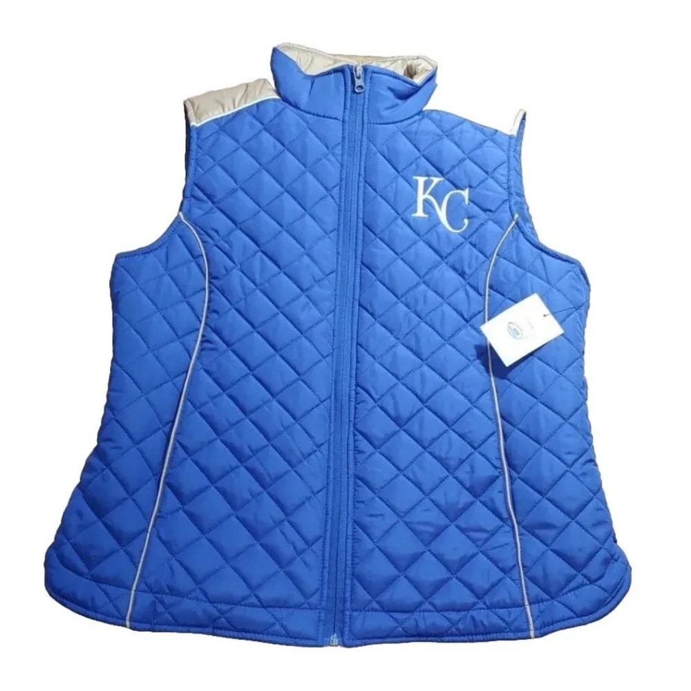 Carl Banks Quilted Vest Jacket Kansas City Royals Baseball Blue Adult Lg